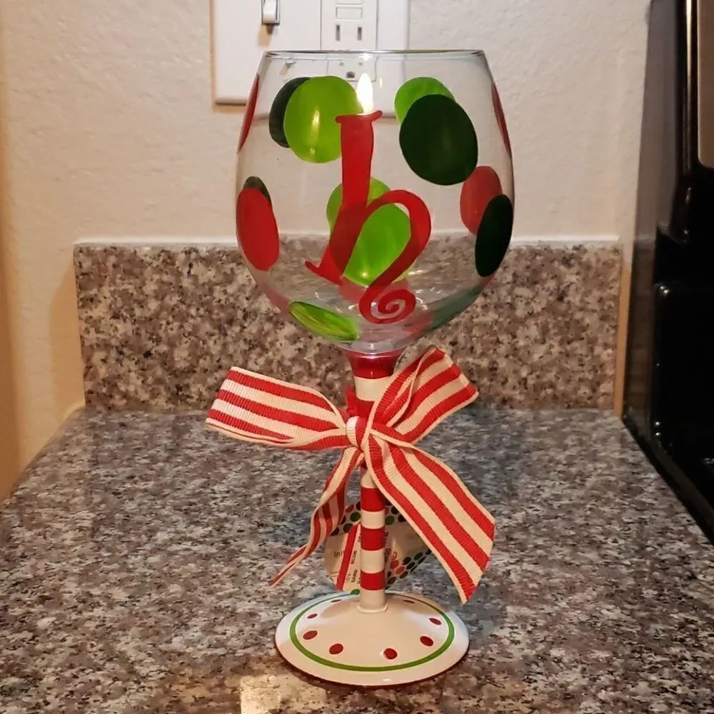 New Hand painted "H" Christmas wine glass